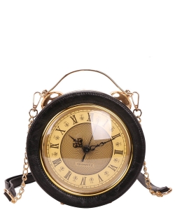 Vintage Real Clock Shoulder & Satchel Handbags A9346-1 Black